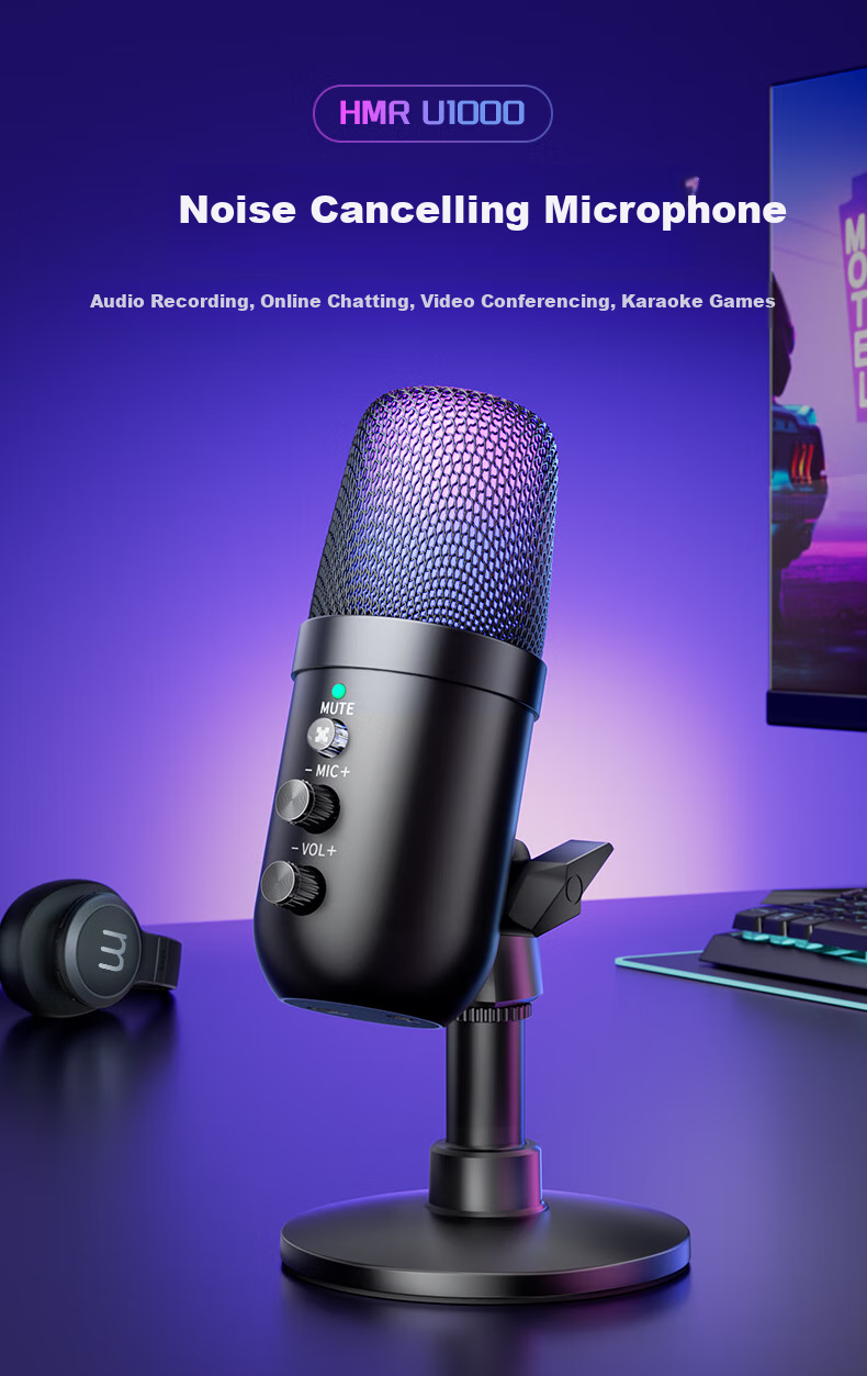 Haomuren Suspended Arm Stand Computer Microphone, USB Desktop Noise-Cancelling Microphone, Gaming E-Sports Live Streaming Condenser Mic for Desktop And Laptop Recording, Karaoke, Streamer Voice-Over Equipment 1