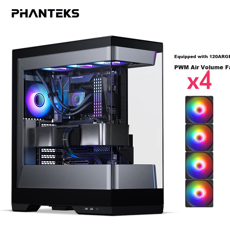 PHANTEKS EVOLV S2 Black Desktop Water-Cooled Computer Case with View Window (20G Type-C/120mm Fans*4/360mm Radiator Support/5090)
