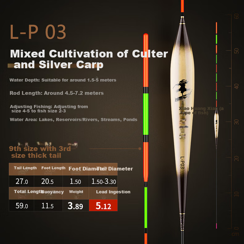 Xiaofengxian L-P04 Carp And Bighead Carp Mixed Breeding Reed Float, Highly Sensitive, Eye-Catching, Thickened Stroke, Big Fish Float, Black Pit Buoy, Fishing Tackle 13