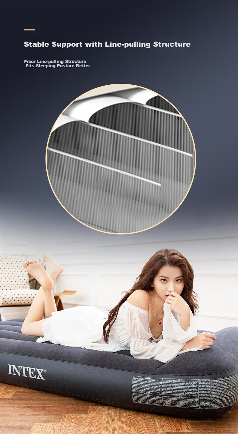 INTEX Double-Person Extra-Large Built-In Pillow Air Mattress, Home Sleeping Pad, Car Portable Bed, Outdoor Folding Bed, 64144T 1