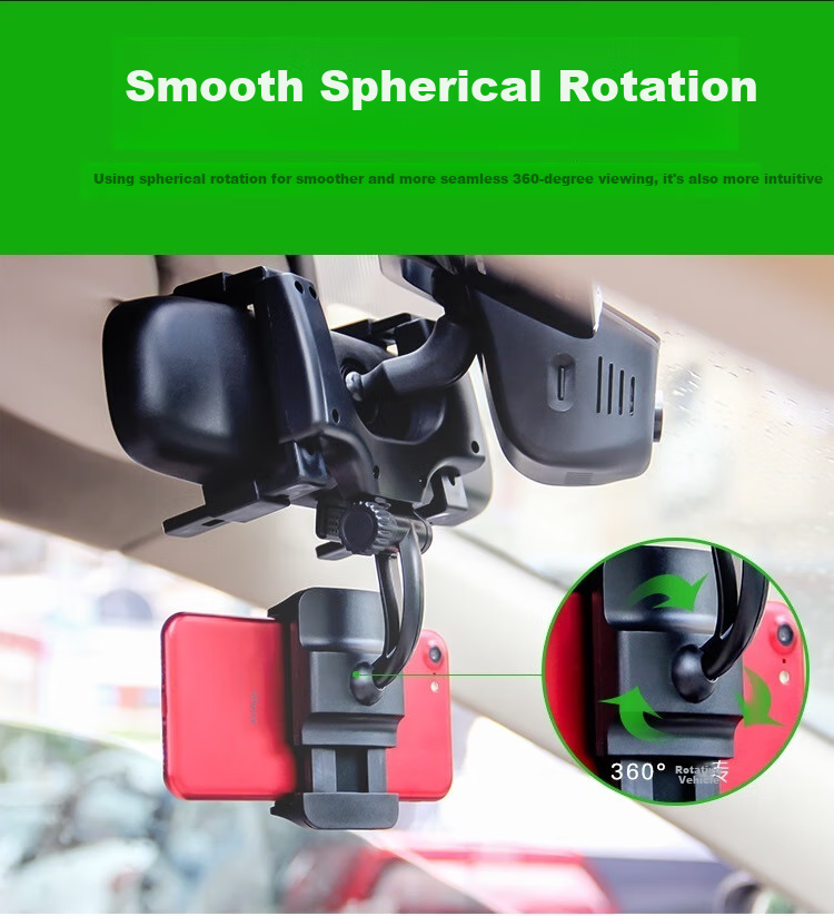 Kylie Rearview Mirror Phone Holder, Car Phone Mount, Car Phone Stand, Phone Holder for High-End AR Navigation, 360-Degree Rotating Clip-On Universal Fixed Bracket 12