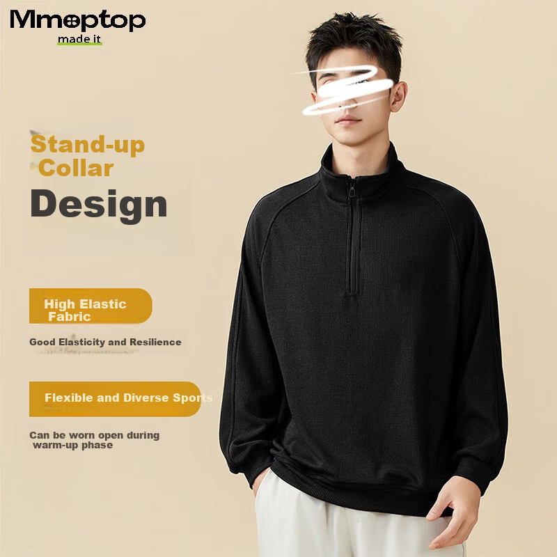 Мужская толстовка MMOPTOP с воротником-стойкой на молнии, повседневная модная текстурированная кофта MWY13, супер черный, XL