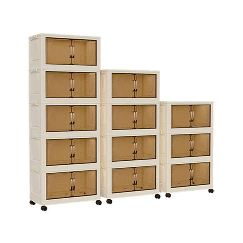 JD Original Tool-Free Installation Storage Cabinet with Wheels, Foldable Magnetic Large Capacity Organizer Bedside Table, 68cm Width, Four Layers