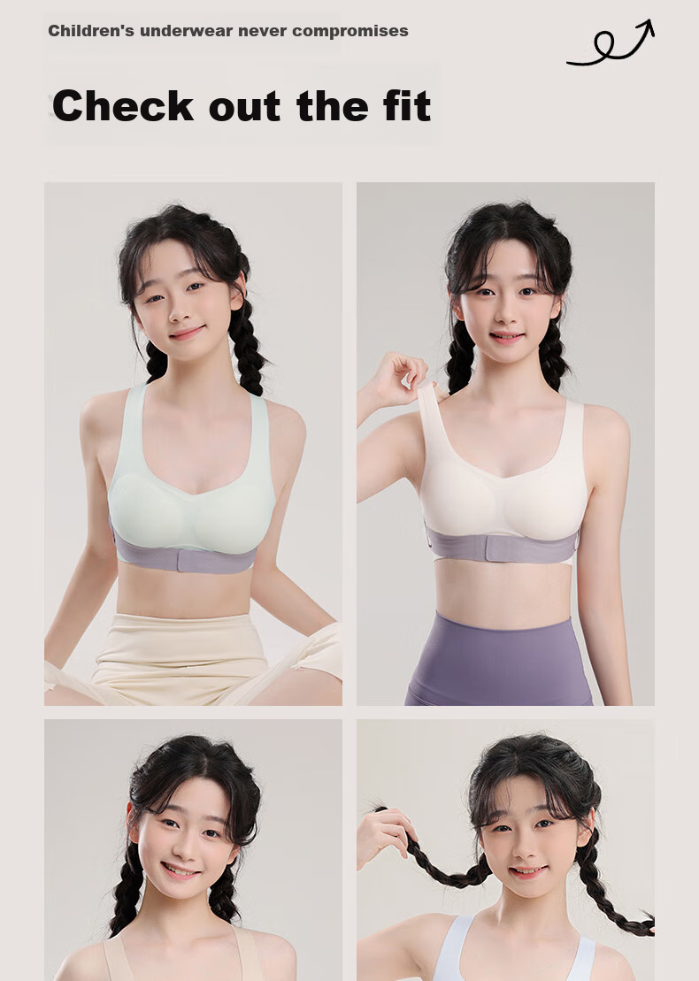 Ordifen Girls' Bra, Spring 2025 New Arrival, 2-Piece Set, Cross Front Closure, Anti-Sagging, for Puberty Ages 14-18, Vest Style 17