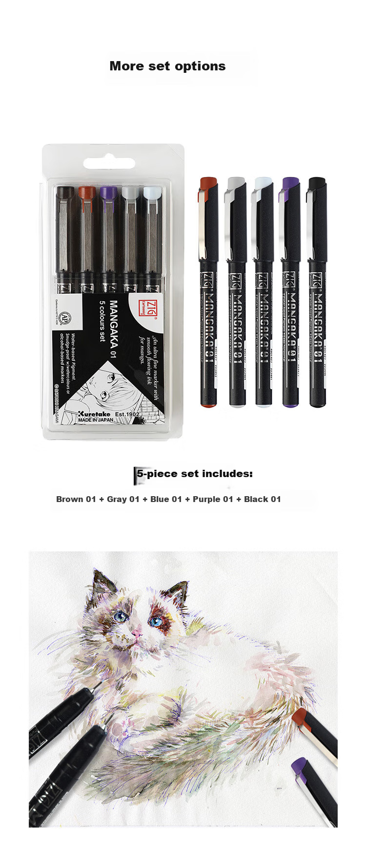 KURETAKE Imported Waterproof Alcohol-Resistant Fine Line Pen, Signature Pen, Drawing Pen, Ink Pen, Comic Design Art Exam Pen, Black 02 Needle Tip Pen CNM-02 8