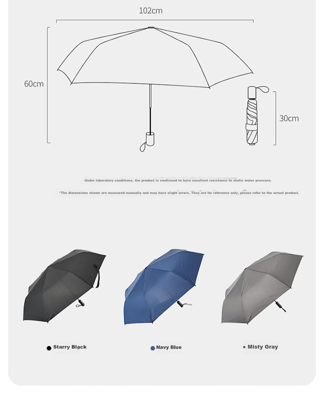 MINISO Automatic Umbrella Classic Solid Color Three-Fold Umbrella Rain Umbrella Rain Gear Dual-Use Sun Protection Umbrella Navy Blue 5
