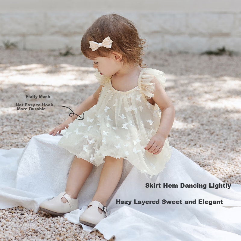 Babylove Girls' Summer Dress, Mesh Tulle Skirt, Baby Girl Dress, Sweet And Cute Flutter Sleeves, Princess Dress for Going Out