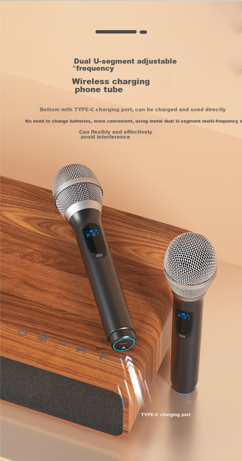 Aiguozhe T108 Bluetooth Speaker, Soundbar TV Speaker, Wireless Home KTV Theater Karaoke Speaker Set, All-In Machine with Dual Microphones, Wood Grain Color 4