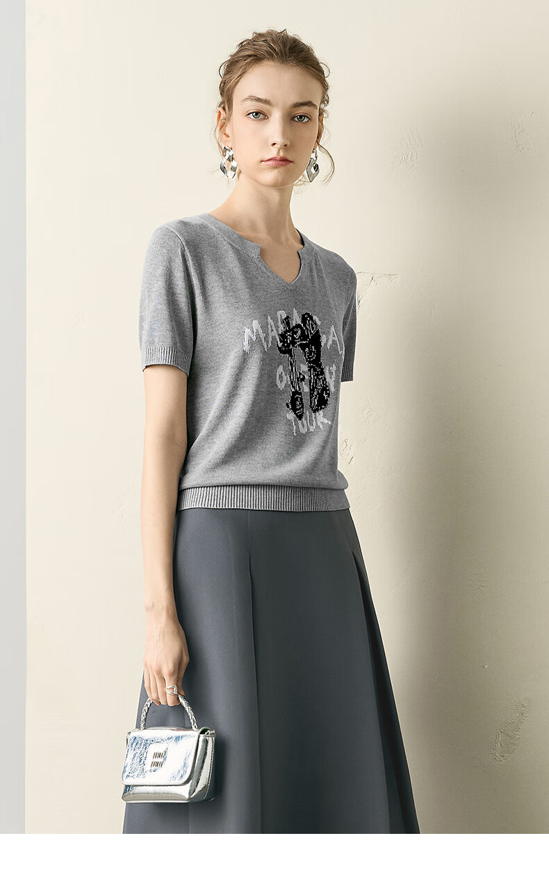 YANYEE Premium Gray Short Sleeve Knit Top for Women 2025 Summer Slim Fit Lightweight Commuter Blouse Gray 2XL 20