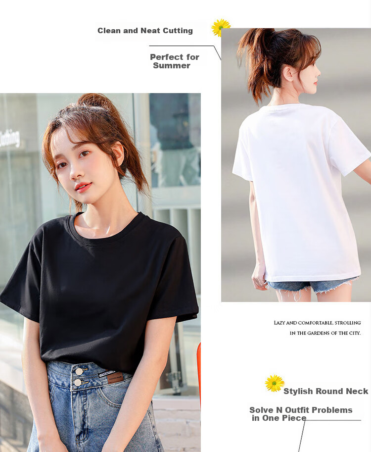 TUCANO Solid Color Short-Sleeve Women's Simple Versatile Base Round Neck T-Shirt Loose Casual Comfortable Top, White, XL 4