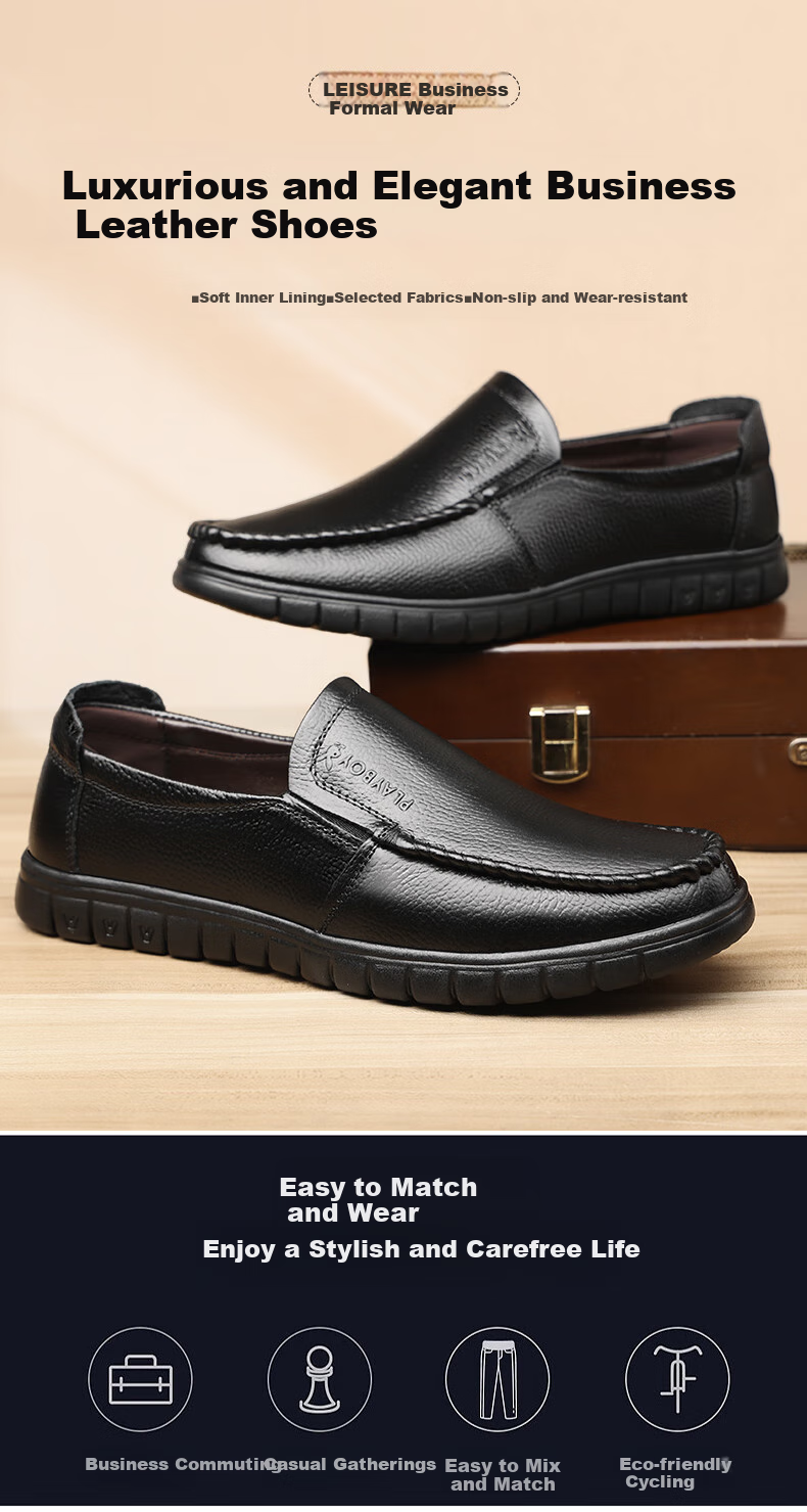 PLAYBOY Men's Shoes, Spring And Autumn New Style, Middle-Aged And Elderly Dad Shoes, Slip-On Men's Shoes, Business Casual Leather Shoes, Black, Size 45 1