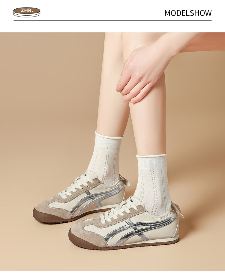 ZHR Dexun Women's Shoes, 2026 New Style White Sneakers for Women, Lightweight Flat-Bottomed Sports Shoes, BT102PP, Beige And Black, Size 35 8
