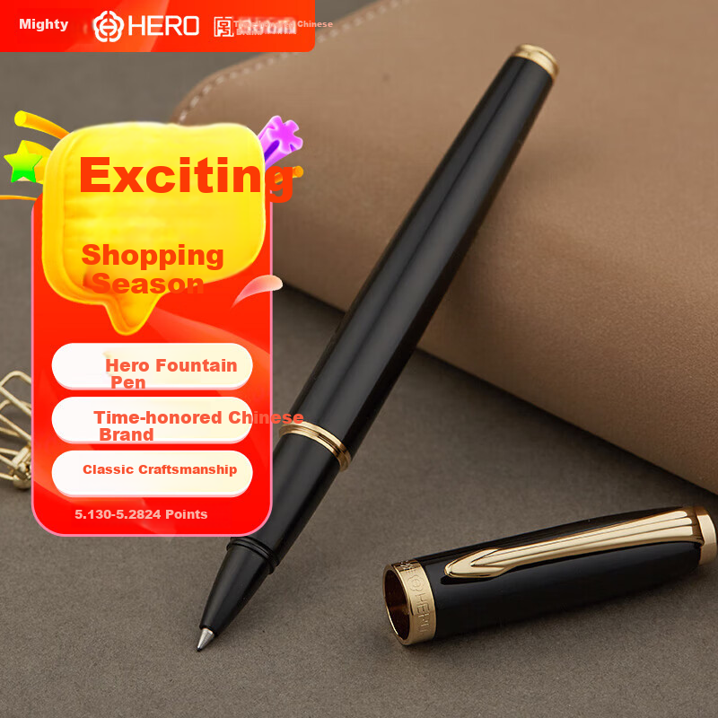 HERO Ballpoint Pen, 988 Daily Writing, Stylish And Personalized Business Office Signing Pen for Men And Women, Black with Gold Clip