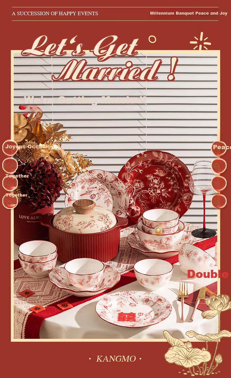 KANGMO Tableware Set, New High-Quality Wedding Gift for Home Use, Ceramic Bowls And Plates, Complete Set of Millennium 18 Pieces 2