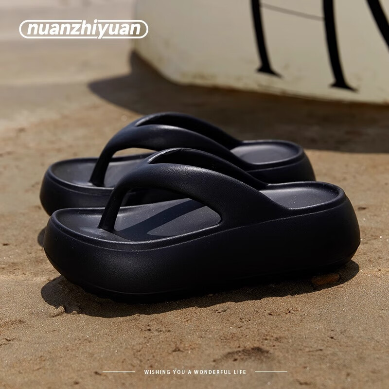 Guoluofi Cushioned Thick Sole Flip Flops for Women Summer Outdoor Fashion Height Increasing Beach Toe-Post Sandals Off-White Size 35-36