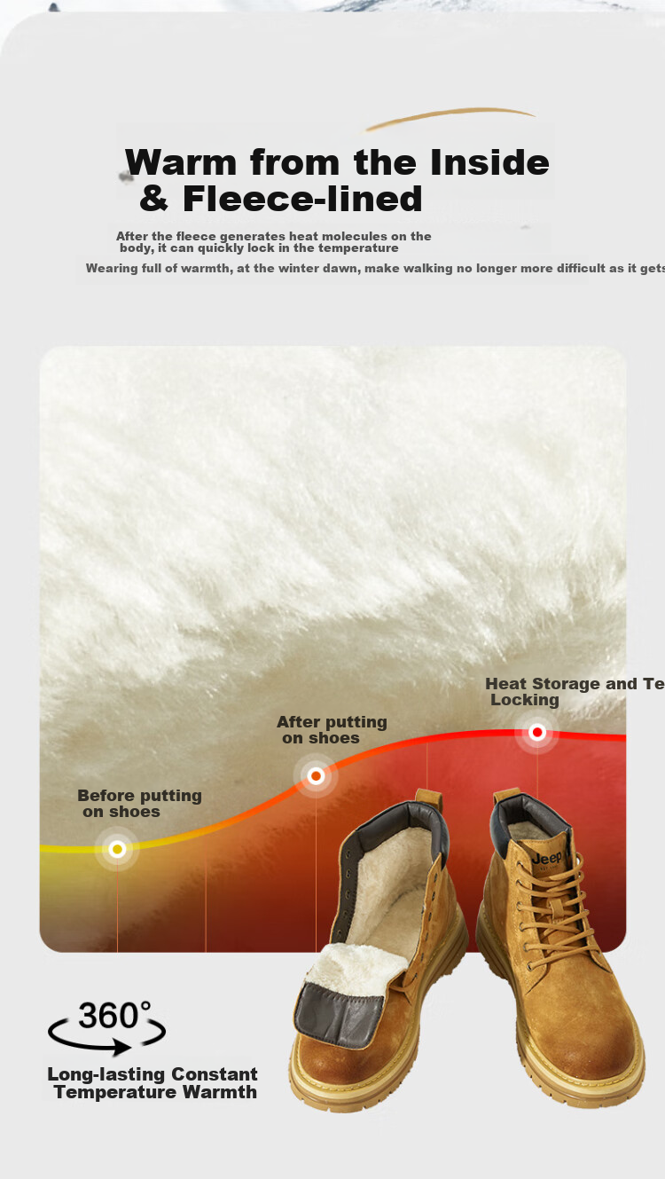 Jeep Martin Boots for Men, Fleece-Lined Warm Men's Boots, Autumn And Winter Men's Work Boots, Yellow Boots, Gray, Size 40 18