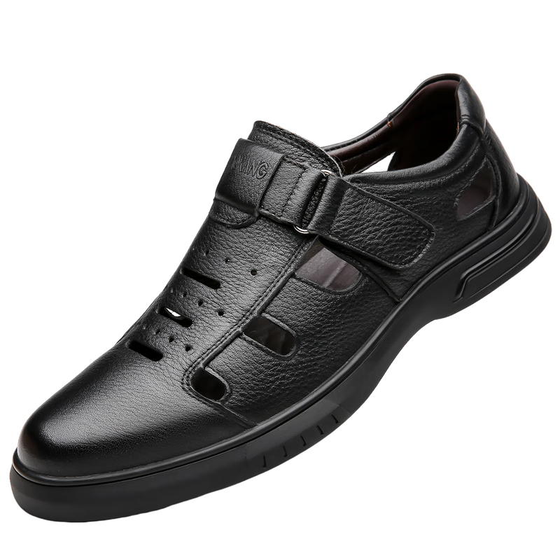 Aokang Men's Leather Hollow Out Casual Leather Shoes Dad Sandals Black 39 (245mm)