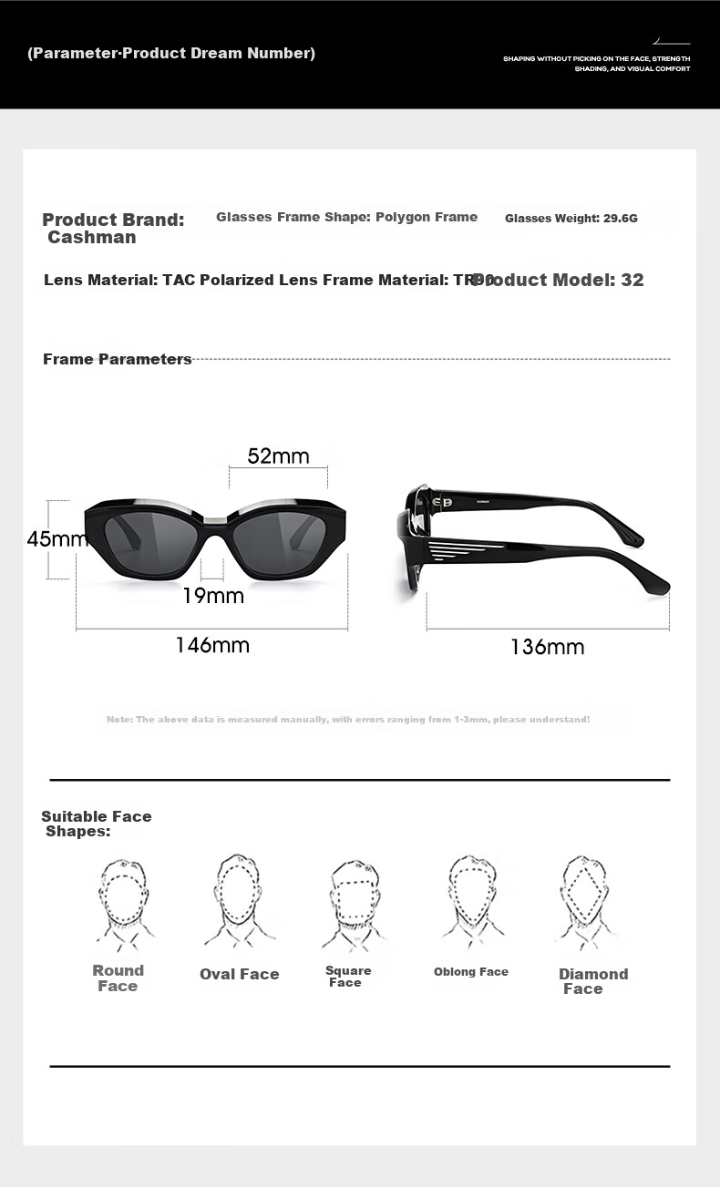 CAXMAN Retro Cat Eye Elegant Plain GM Sunglasses for Men And Women, Narrow Frame UV Protection Polarized Driving Glasses that Make Face Look Smaller 22