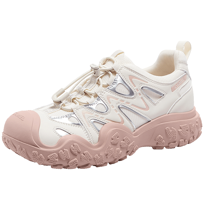 CAMEL Mountain Style Ugly Cute Women's Height Increasing Lightweight Outdoor Casual Shoes L25A202145 Beige/Silver/Pink Size 36
