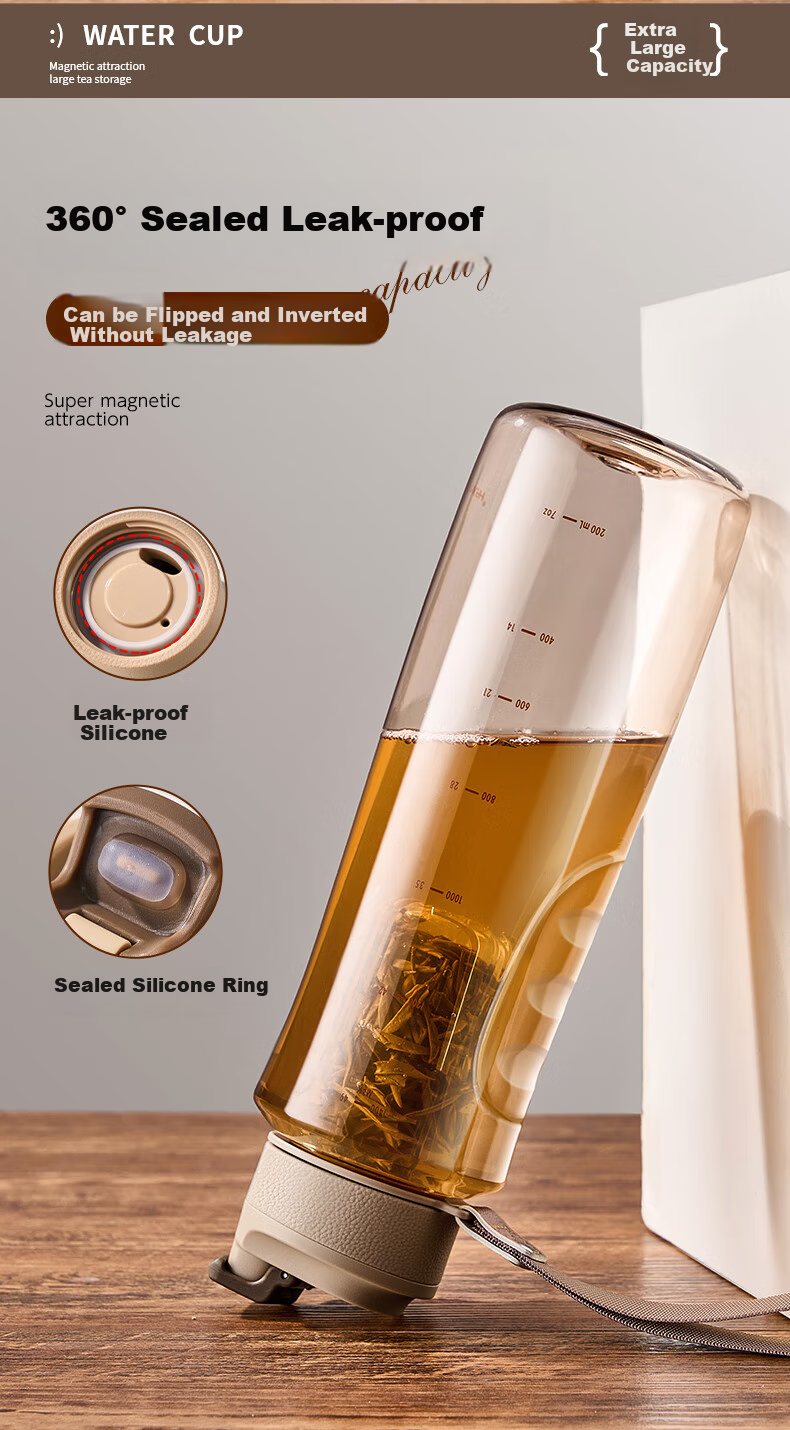 CICA Magnetic Bubble Tea Cup with Tea Infuser, Large Capacity Tritan Water Bottle for Men, Heat-Resistant Outdoor Water Bottle for Summer 12
