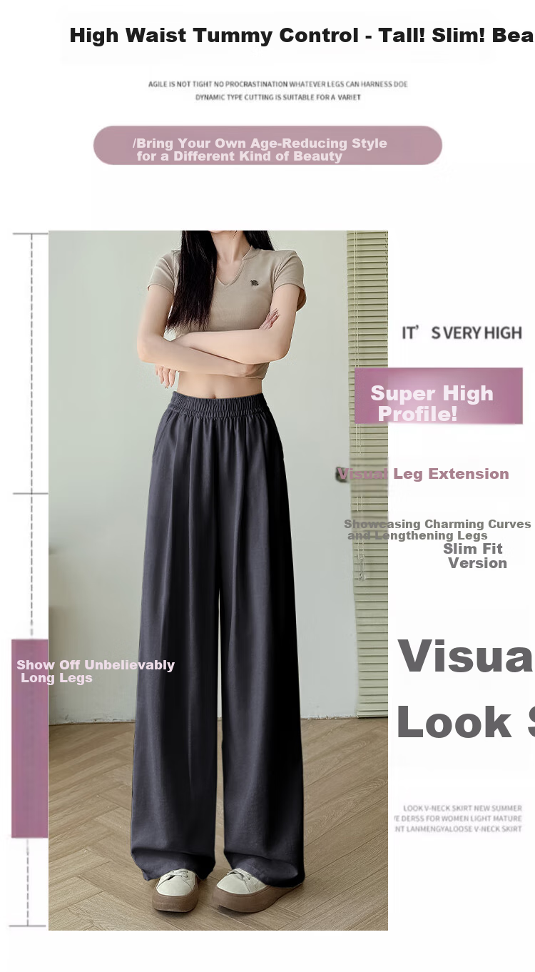 Yishangmei Loose Casual Pants for Women, Spring And Autumn Style, Wide-Leg Yamamoto Trousers, Latest 2026 Model, Ice Silk Milk Cake Color, Petite Size 5