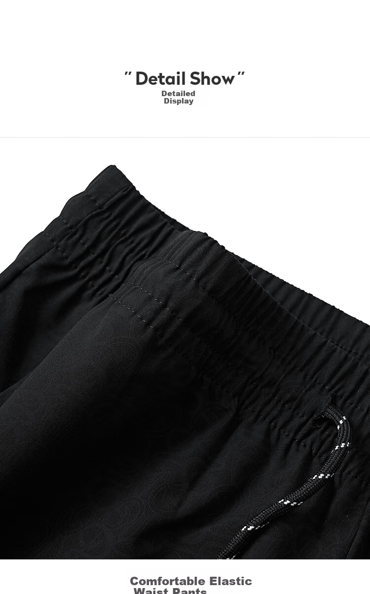 DANCING WOLVES [Comfortable And Breathable] Summer Commute Elastic Waistband Pants, Men's Casual Knee-Length Shorts, Fashionable Shorts, 001 Black, S 4