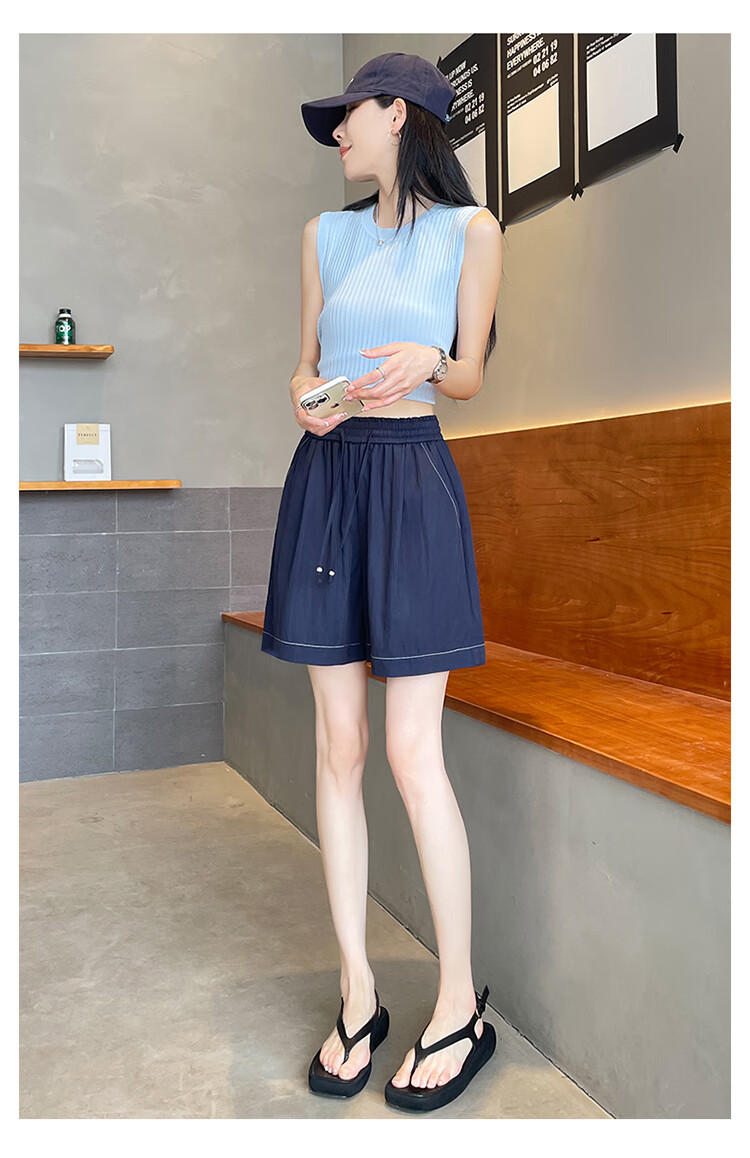 Ziyouxi Ice Silk Denim-Like Shorts for Women, 2026 Summer Thin High-Waist Loose A-Line Five-Point Pants Wide-Leg Mid-Length Shorts 15