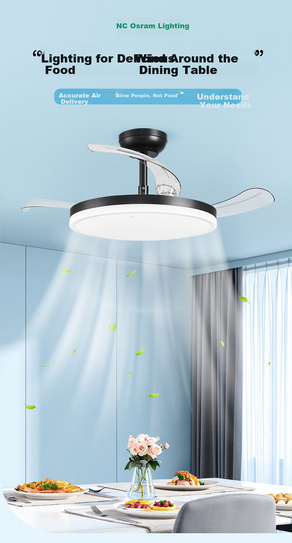 NVC Lighting Fan Light, Ceiling Fan Light for Dining Room And Bedroom, Nordic Style, High Color Rendering Index, Ultra-Thin, Variable Frequency, Simple Black Design, 42 Inches, 36 Watts 1