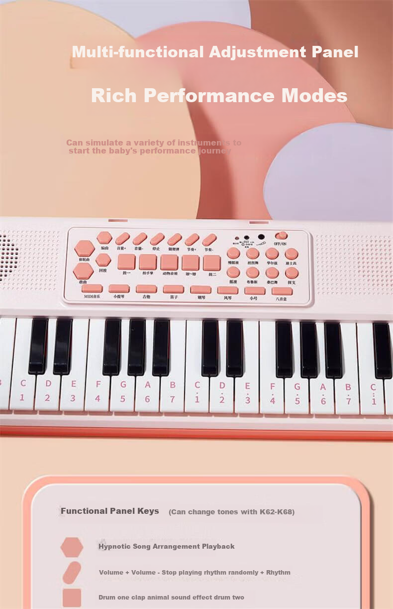 Leleyu 37-Key Electronic Keyboard, Children's Toy Instrument, Beginner Early Education with Microphone, Small Piano, Birthday Gift for Boys And Girls 12