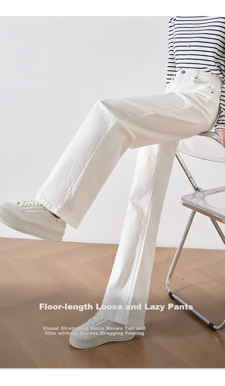 Oulain Narrow Jeans for Women, Autumn High-Waisted Loose Casual Straight-Leg Wide-Leg Pants, Off-White, S 20