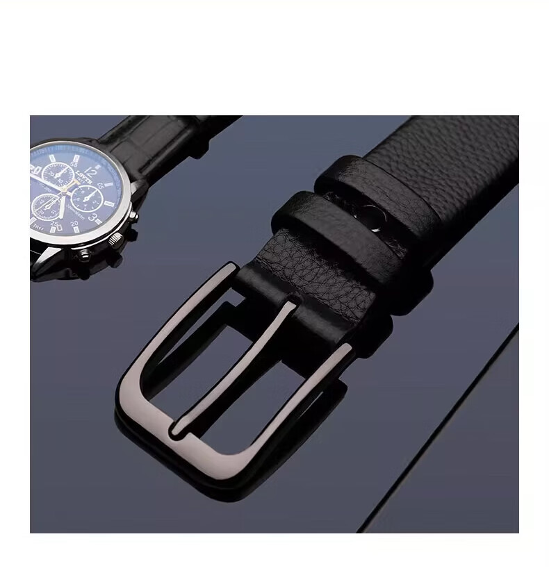 Huili Men's Belt, Top-Grain Leather, Pin Buckle, Pure Cowhide, Fashionable Versatile, Youth Light Genuine Leather Waist Belt 4