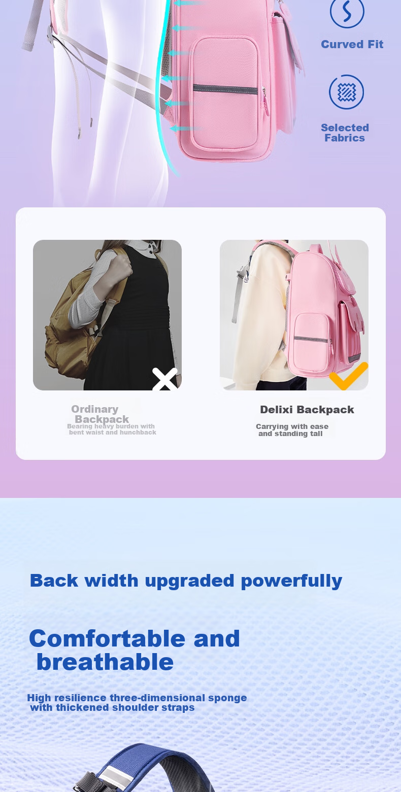 Deli Cartoon Schoolbag for Primary Students, Spine-Protecting Large Capacity Backpack, Pink Rabbit Design for Grades 3-6 1