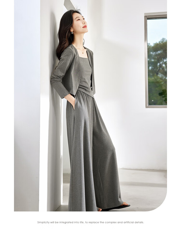 Fansiman Slimming Concealing Set for Women Autumn New Slim Fit Camisole Top Pants Skirt Casual Three-Piece Set Dark Gray XL 2