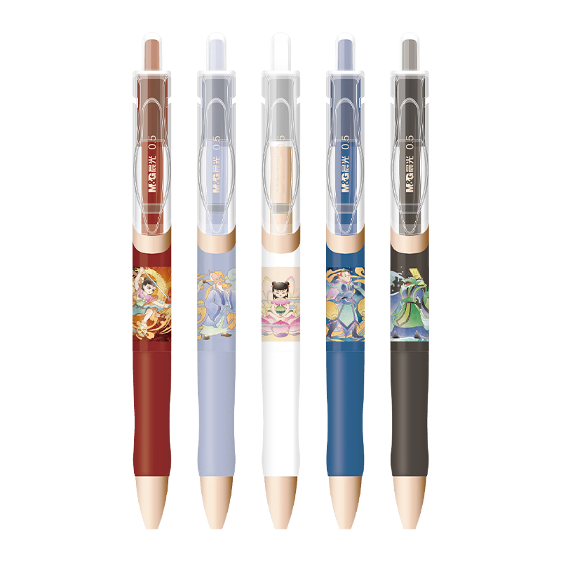 M&G Stationery Nezha Nao Hai 0.5mm Retractable Bullet Tip Gel Pen Gift Box Smooth Quick-Dry High-Value Anime Student Writing Signature Pen 5-Pack QGPK350U