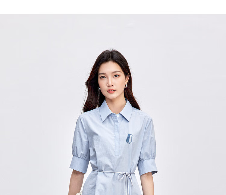 Sentubila Commuter Style Five-Sleeve Summer Slim Waist Embroidered Shirt Dress for Women Mid-Length 4
