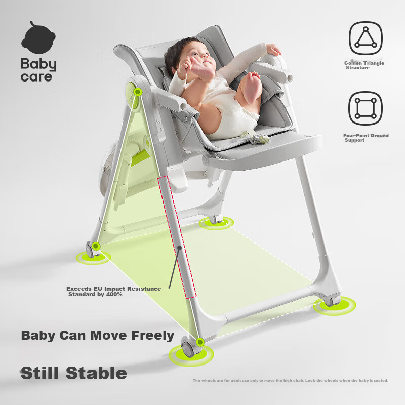 Babycare Baby High Chair for 6 Months And Above, Foldable Children's Seat, Movable Infant Growth Chair, Shell White