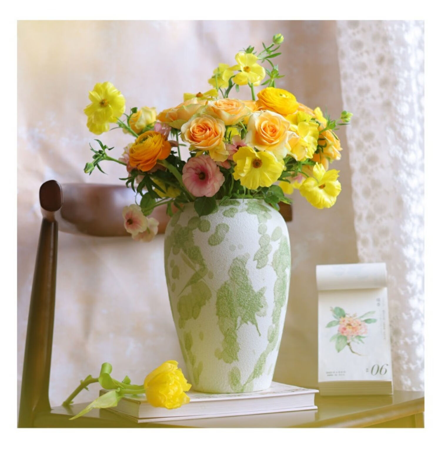 Fan Ye Ceramic Vase Wabi-Sabi Style Ink Splash Vintage Coarse Pottery Flower Container Decorative Prop New Home Gift 11