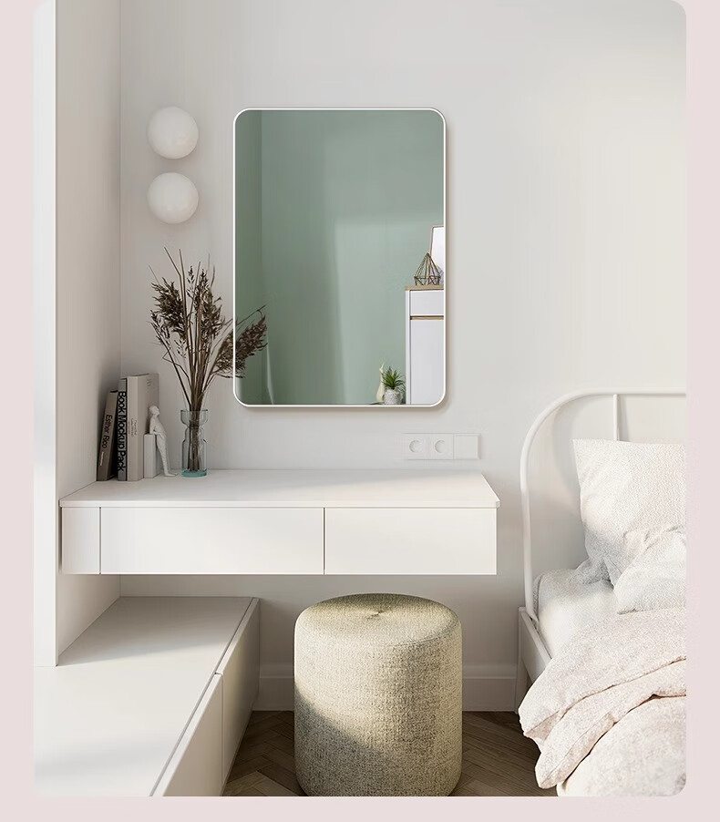 Qianxihuafu Bathroom Mirror, Wall-Mounted Mirror, Washroom Vanity Mirror, Toilet Wall-Mounted Mirror, 50*70 Cm, Black 2