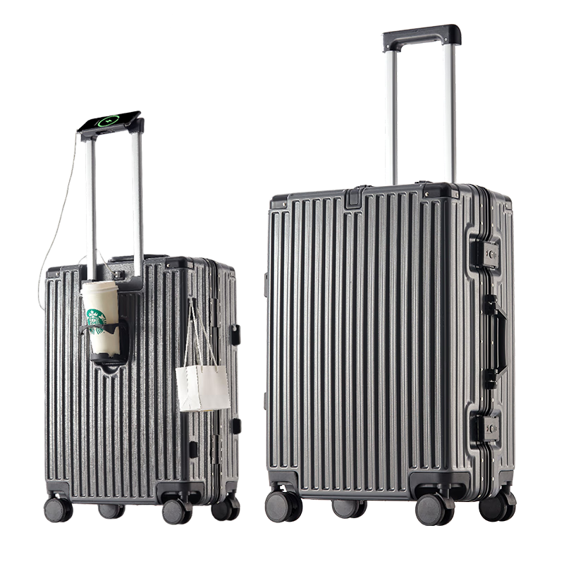 Jingsu Aluminum Frame Suitcase for Men And Women, 26-Inch Multifunctional Travel Luggage with Large Capacity And Password Lock, Iron Gray Color