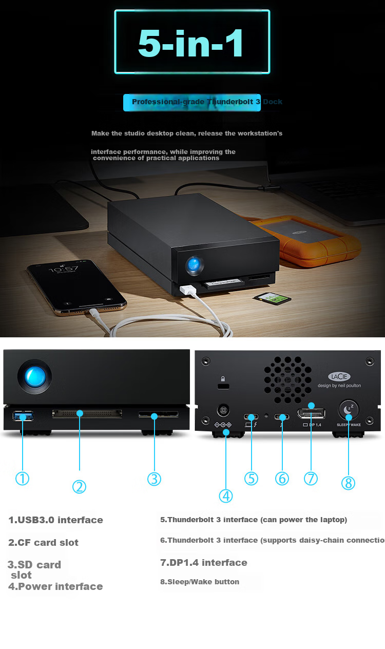 LaCie Portable Desktop Hard Drive, 10TB Enterprise-Grade Mechanical Hard Drive, Type-C/USB3.1, 1big Dock, 3.5-Inch CMR Vertical, High-Speed Professional 3