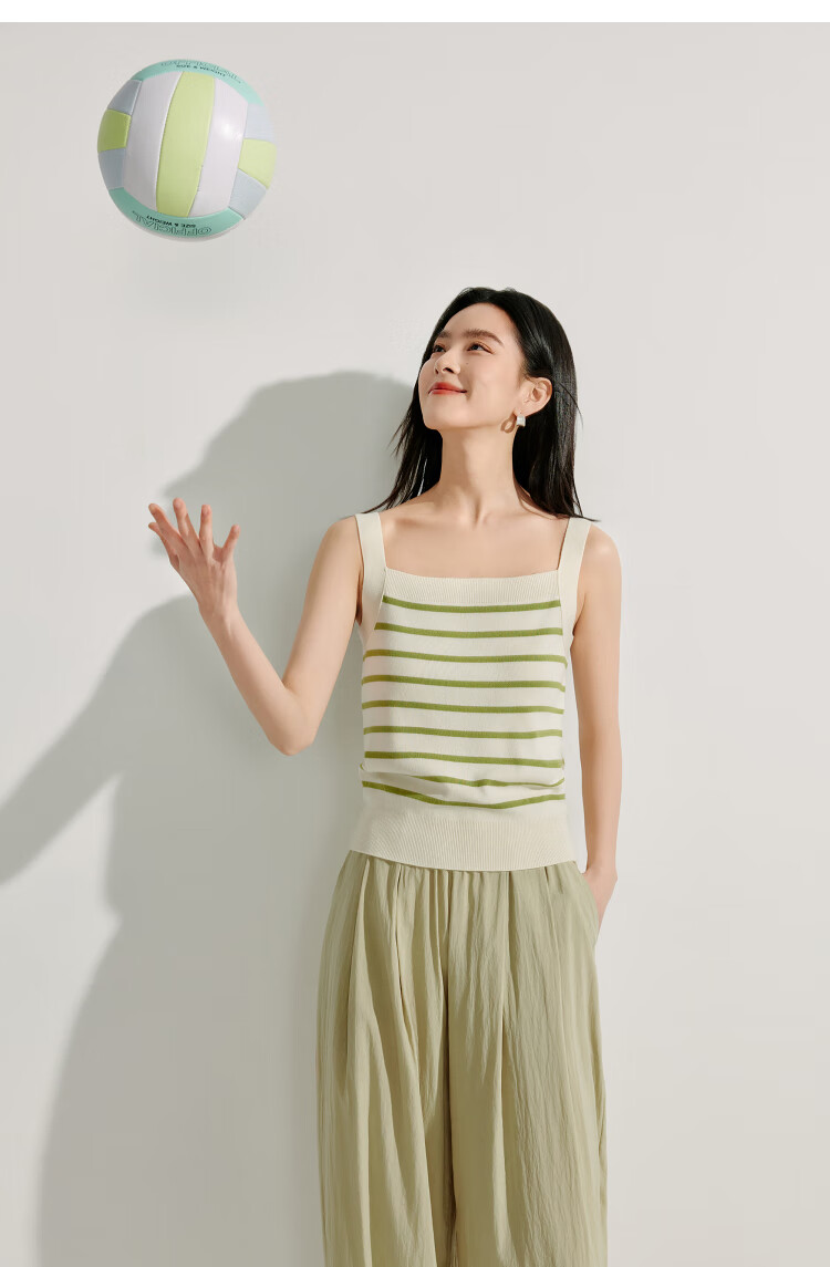 INMAN Striped Square Neck Knitted Camisole, 2026 Summer Women's New Short Fitted Top, Black, Size L 35