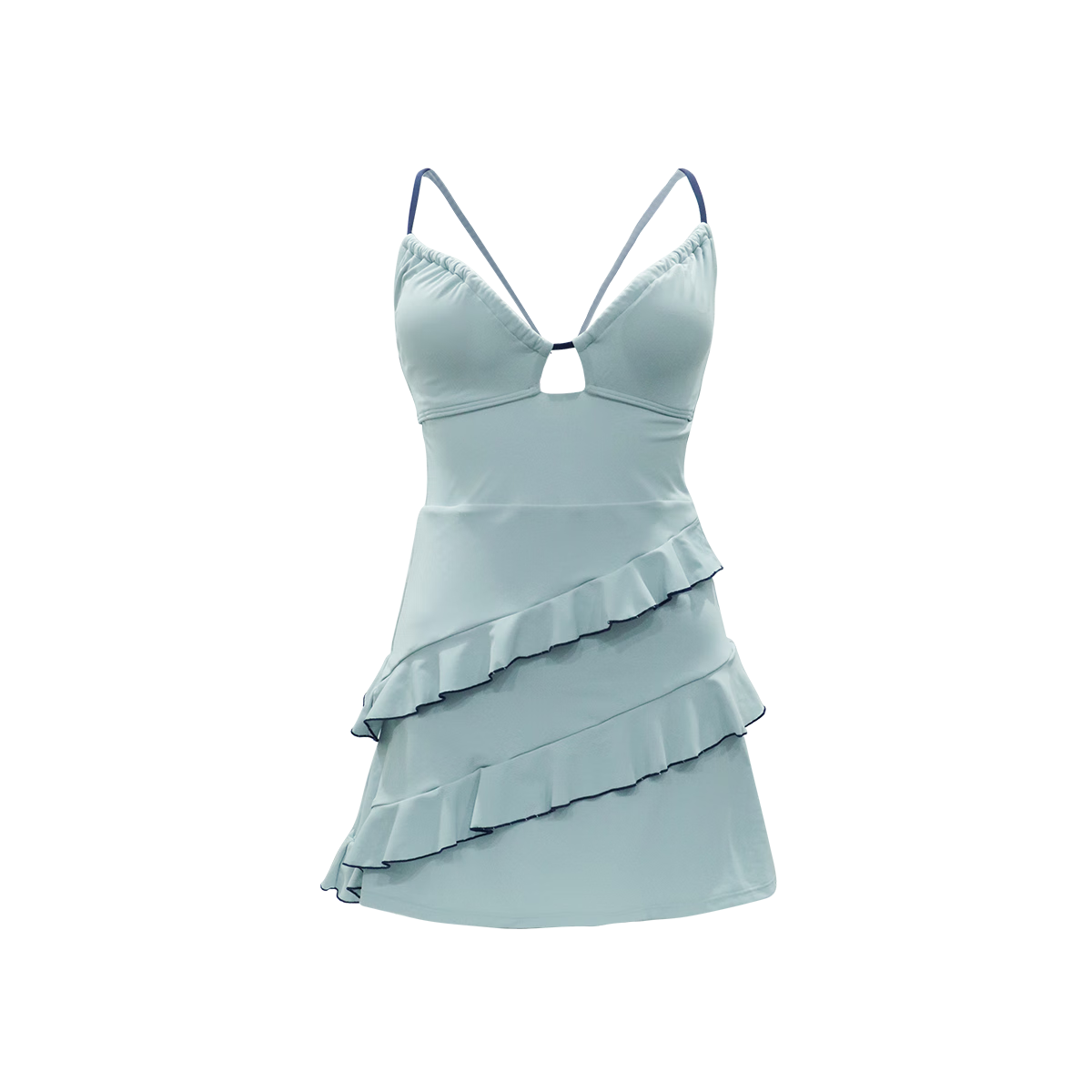 Atlanticbeach 2025 New Popular One-Piece Swimsuit for Women, Beautiful Beach Vacation Spaghetti Strap Blue Cake Skirt-Style Hot Spring Swimwear