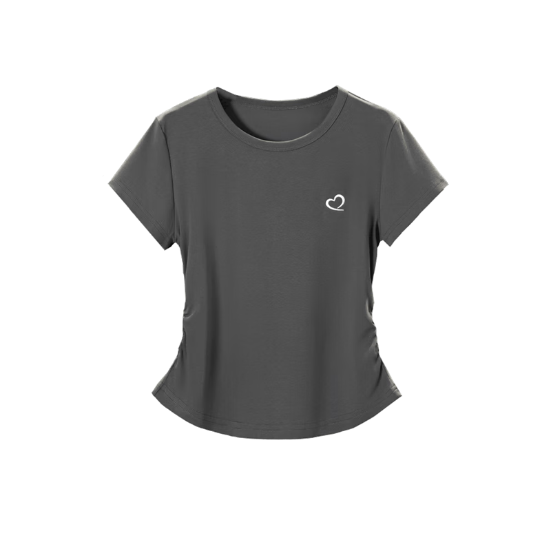 Taichi Round Neck T-Shirt 2026 Summer New Slim Fit Simple Pleated Waist Short Shoulder Crop Top for Women