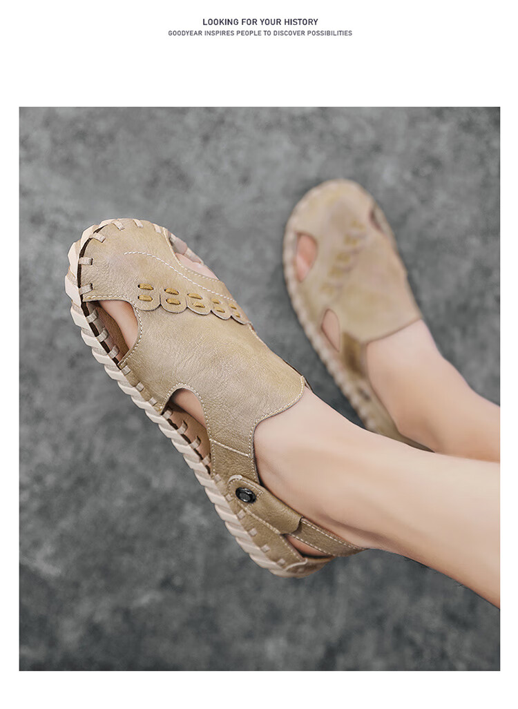 Bull Family Leather Sandals Summer Beach Shoes Men's Driving Outdoor Casual Trendy Soft Leather Soft Sole Handmade Hole Sandals 24