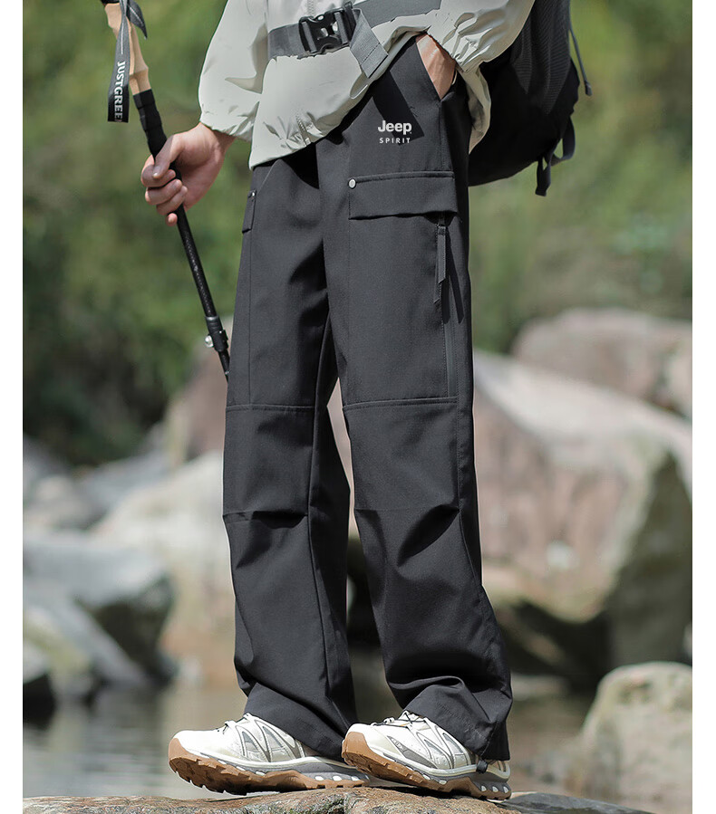 JEEP SPIRIT Men's Tactical Pants, Spring And Autumn Outdoor Water-Repellent Cargo Pants, Loose-Fitting Sports Casual Trousers for Men, Black XL 4