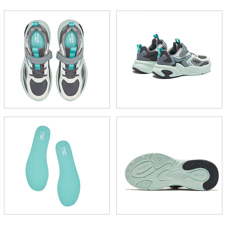 ERKE Kids Boys Sports Shoes Children's Leather Shock Absorption Casual Shoes Original Color/Yam Gray Size 31 45