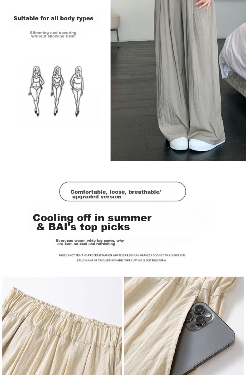 LangSha Ice Silk Wide-Leg Pants Women Summer Thin High Waist Draped Zen Lazy Yamamoto Style Cotton Linen Casual Pants 9