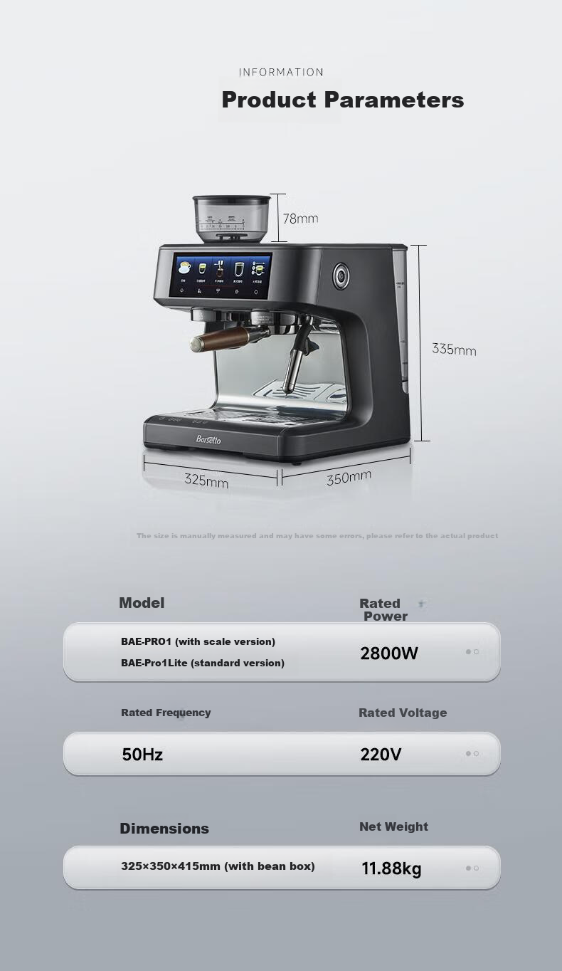 Barsetto PRO1lite Titan Transformer Coffee Machine Large Screen Touch Control Multifunction Menu Semi-Automatic Italian Grinder All-in-One Off-White New Year Gift 15