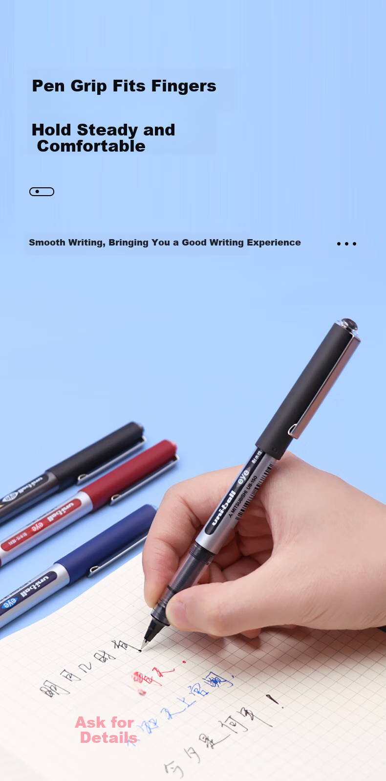 Uni-Mitsubishi Uni-Ball EYE Red Gel Pen, Stylish 0.5mm Red Pen, Signature Pen, Business Direct Liquid Pen, Student Pen, Water-Based Pen Set, UB-150, 3 Pcs 4
