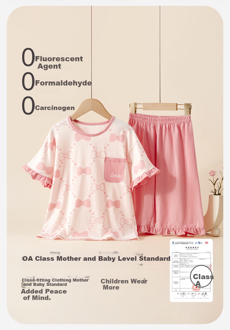 DEESHA [7A Antibacterial Cotton] Girls' Spring And Summer Short-Sleeve Shorts Pajama Set, Baby Two-Piece Sleepwear 5